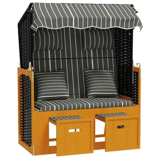 vidaXL Strandkorb mit Kissen Poly Rattan & Massivholz Schwarz & Grau - Schwarz