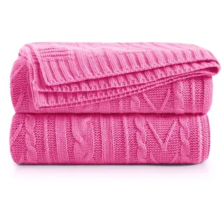Aormenzy Überwurfdecken für Couch, Bett, Sofa, Acryl-Strickdecke, weich, gemütlich, 127 x 152,4 cm, Hot Pink