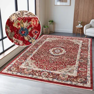 Teppich OTTO HOME "Molvio, mit & ohne Fransen" Gr. 1, rot, B:60cm H:18mm L:90cm, Kunstfaser, Teppiche, Teppich, Orient-Optik, Vintage Design, weich, Wohnzimmer, Schlafzimmer