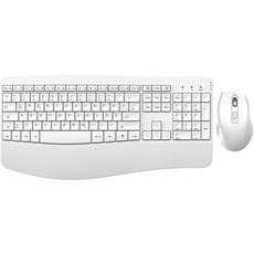 Tastatur Maus Set Ergonomisch, 2.4GHz Kabellose Tastatur und Maus, seenda Fullsize Tastatur mit Handgelenkauflage und Nummernblock, DE QWERTZ Layout, Wireless Combo für Windows PC, Laptop, Weiß