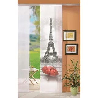 BB-Toy-Trades Schiebevorhang Vorhang Gardine Fensterschal Flächenvorhang Schiebegardine Weiss mit Motiv Grau, Rot 60 x 245 cm Paris Eifelturm