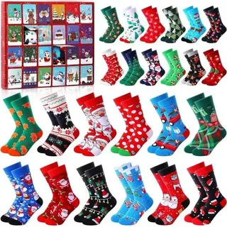 24-Tage Adventskalender mit 24 Paar Socken - Unisex - Geschenk für Erwachsene - Weihnachtsdeko - Ideal für Männer und Frauen