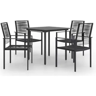 dkd-home-decor 5-tlg. Gartenmöbel-Set Schwarz pulverbeschichteter Stahl mit Glasplatte und zusätzlichem Sitzkomfort für 4 Personen - Schwarz