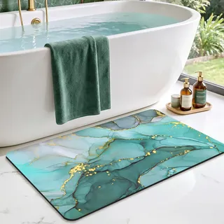 DEXI Badematte rutschfest 60 x 110 cm, Super Absorbierende Badezimmerteppich, schnelltrocknende Badvorleger, Waschbar Duschvorleger für Dusche, Badewannen und Badezimmer, Grün