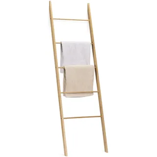 Navaris Handtuchleiter Holz Leiter aus Bambus - Bambusleiter für Handtücher Kleidung Accessoires - robuste Holzleiter für Bad Garderobe Schlafzimmer - 5 Sprossen