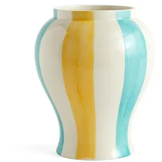 Hay Vase Sobremesa Stripe L aus Steingut hergestellt, in der Farbe: Gelb, Blau, Weiß, Maße: H: 25 cm, D: 19 cm, AB615-A603-AC67