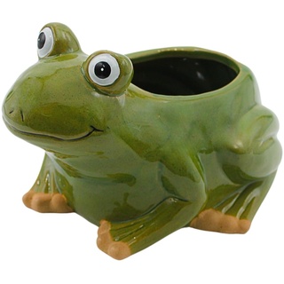 Dekohelden24 Übertopf - Pflanztopf - Pflanzgefäß - Dekoschale aus Keramik, Motiv: Frosch, Maße L/B/H: ca. 22,5 x 17 x 14,5 cm