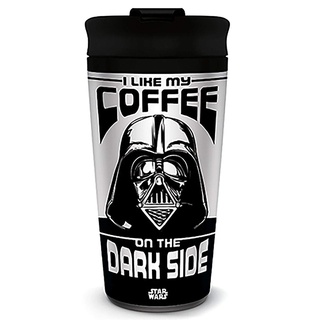 Star Wars Kaffeebecher (I Like My Coffee On The Dark Side Design) Metall Reisebecher 540ml - Offizielles Lizenzprodukt