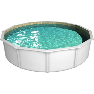 STEINBACH Stahlwandpool Set Nuovo de Luxe II – 012151SA – Ø 460 x 120 cm – Robuster Pool in Weiß für bis zu 17.900 l Wasserinhalt – Winterfester sandfarbener Innenfolie und zahlreichem Zubehör
