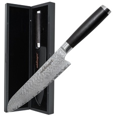 adelmayer Santoku Damast-Kochmesser 87 Lagen Damaststahl - Chef- & Gemüsemesser mit handgeschliffener Klinge & Lorbeerholz-Griff in schwarz – 17,5cm Profi Küchenmesser Fleischmesser extrem scharf