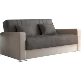 Schlafsofa Dmede, 3-Sitzer-Container-Schlafsofa aus Kunstleder und Stoff, Wohnzimmersofa mit Klick-Klack-Öffnung und 2 Kissen inklusive, 230x96h101 cm, Beige und Grau - Beige