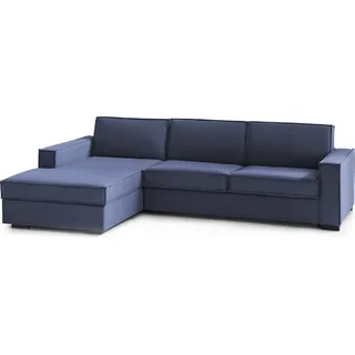 Schlafsofa Daalb, Ecksofa, 100%  Italy, Sofa mit Drehöffnung, Linke Containerhalbinsel, mit schmalen Armlehnen, Cm 260x95h90, Blau - Blau