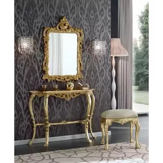 Schlafzimmer Schminktisch Konsolen mit Spiegel Luxus Hocker Möbel Regal - Gold