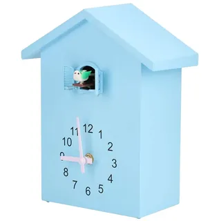 Watris Veiyi Kuckucksuhr Modern, Vogelstimmen Uhr, Wanduhr Blau, Lautlose Bewegung, mit Vogeldekor, für Heimdekoration, 15x9x25cm