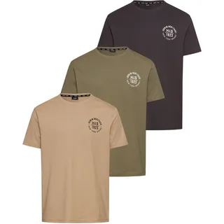 H.I.S. H.I.S, T-Shirt Packung, 3er-Pack, 3 Stk. schmal, geschnitten, bedrucktes Design, aus 100% Baumwolle, grün