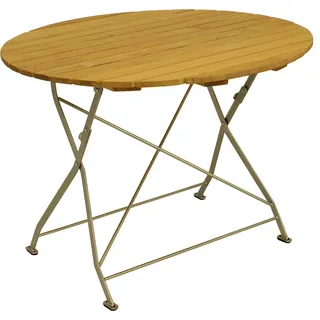 DEGAMO Gartentisch Klapptisch Biergartentisch BAD TÖLZ 100cm rund, Flachstahl verzinkt + Holz Robinie, klappbar - Silber, Braun