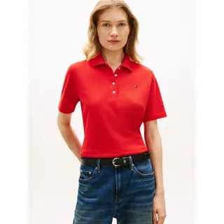 Poloshirt TOMMY HILFIGER "1985 REG PIQUE POLO", Damen, Gr. M (40), fireworks, Piqué, Obermaterial: 96% Baumwolle, 4% Elasthan, unifarben, regular fit normal, Rundhals, abgesteppte Kante, Shirts Poloshirt, mit Logo-Stickerei, Seitenschlitze, Regular Fit