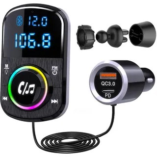 GizmoVine Bluetooth Adapter Auto, FM Transmitter Bloototh freisprecheinrichtung für Autoradio, Unterstützung Handy Freisprechanlage, Schnell-Ladung, Musik MP3 Player, SD-Karte mit Lichtschalter