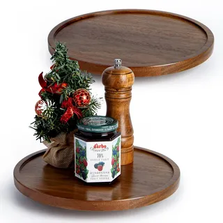 ANBOXIT Drehteller Organizer Lazy Susan, 25,4 cm Drehteller Akazie Holz, Drehteller Küche Gewürzregal, Drehbares Organizer für Gewürze (2 Stück)