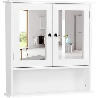 Yaheetech Spiegelschrank, Badschrank, Hängeschrank mit Spiegeltür, Badezimmerspiegel mit Ablagen, 56cmx13cmx58cm, Weiß