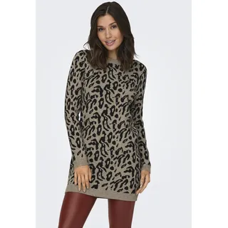 Strickkleid ONLY "ONLJENNI LS ANIMAL DRESS EX KNT", Damen, Gr. S, N-Gr, braun (fossil pattern:schwarz leo), Strick, Obermaterial: 50% Viskose, 27% Nylon, 23% Polyester, gemustert, regular fit ca. Mitte Oberschenkel, Rundhals, Kleider Strickkleid
