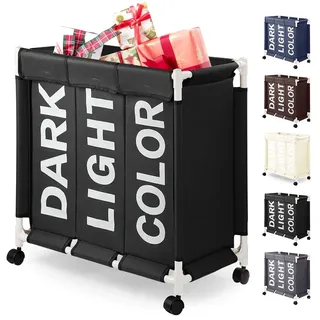 Rieeyrslza Wäschesortierer auf Rollen 90L Wäschekörbe 3 Fächer Wäschekorb aus Oxford-Stoff Mit Deckel Abnehmbarer Wäschekorb Mit Rädern Effiziente Sortierung und Lagerung (Schwarz o2)