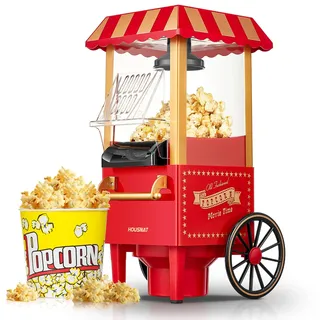 HOUSNAT Popcornmaschine, 3.5L Retro Heißluft-Popcornmaschine, 1200W, Fettfreies Ölfreies & Gesunder Maïs Snack, Große Inhalt Popcorn Maker für Zuhause - Filmabend & Weihnachten - Rot