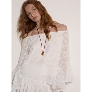 Apricot Spitzenbluse "Bardot-Top aus Jacquard-Chiffon" mit verdecktem Verschluss, weiß