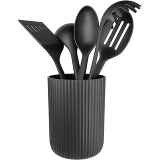 Grunwerg Greenworks Küchenhelfer-Set aus recyceltem PET, 5-teilig | Schwarz, mit Suppenkelle, Spaghettilöffel, Schlitzlöffel, Servierlöffel, Pfannenwender und Behälter