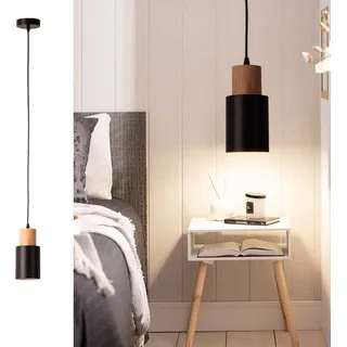 "KIRA" Pendelleuchte aus schwarzem Metall und Holz – skandinavischer und moderner Stil E27