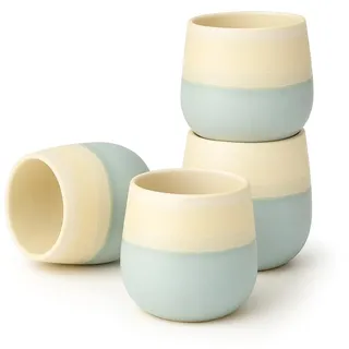 Goodwei Teebecher Set Fuji aus Keramik (4 Stück) – Japanisches Teetassen-Set, rundliche Form, handschmeichelnd & modern – Teetassen für Tee, Matcha-Latte, Säfte und mehr, 200 ml (Fuji Blue)