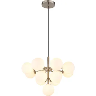 GLOBO Hängeleuchte 13 flammig Glaskugel Pendellampe Wohnzimmerlampe opal, 13x G9, DxH 56x120 cm