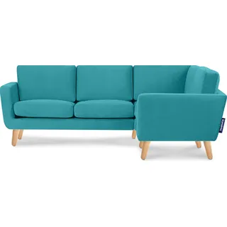 KONSIMO Ecksofa rechts mit Armlehnen "TAGIO", Türkis, Velourstoff, Scandinavian, 220x80x181cm - Türkis