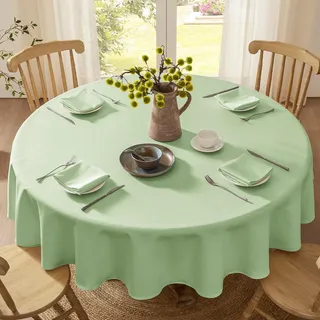 Softalker abwaschbare Tischdecke Outdoor rund 140 sabeigrün Tischdecken abwaschbar Leinenstruktur Wasserabweisend Tischtuch Table Cloth für Garten Party Geburtstag Oster Sommer Frühling Couchtisch
