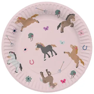 Folat 27503 Pferd Geburtstag Deko Rosa - Teller - Happy Horse - 23 cm - 8 Stück - Pferde Partygeschirr für Pferdparty