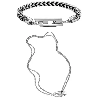 Diesel Herren Silber-Ton Edelstahl Armband und Halskette, Set