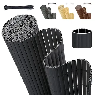 Sekey PVC Sichtschutzmatte 80x500cm Doppelte Verstärkung Innen, Balkon Sichtschutz mit Kabelbindern, Sichtschutzzaun Windschutz Wasserdicht ohne Bohren für Balkon Garten, Anthrazit