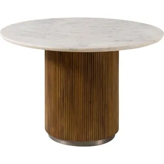 Massivmoebel24.de Esstisch rund Mango 120x120x76 braun lackiert / Marmor weiß BARCELONA #228 - Braun, Weiß