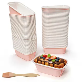 HavaCue 100 Stück Rosa Mini Kuchenform Papier, 8 x 4.2 x 4cm Kastenform Klein Kuchen, Rechteckig Backform Mini Papier, Papierbackform für Kuchen Brot Gebäck