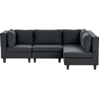 BELIANI 4-Sitzer Ecksofa Linksseitig Schwarz Stoffbezug mit Kissen Schwarze Beine Modular Modern Modulsofa Wohnlandschaft Wohnzimmer Wohnecke - Schwarz