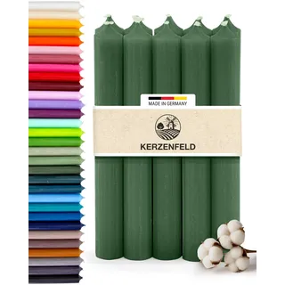 Premium Stabkerzen Grün durchgefärbt, 10 Stück, 180mm x 22mm Tafelkerzen | Made in Germany, Lange Brenndauer 8+ Stunden - Bunte Spitzkerzen Ohne Tropfen & Rußen - RAL-Zertifizierte Haushaltskerzen