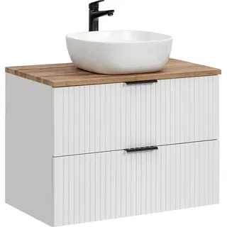 Wandbadezimmerschrank aus weißem Holz Waschbeckenschubladen Adel White - Weiß