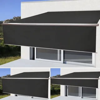 Elektrische Vollkassetten-Markise T124, 4x3m ausfahrbarer Volant Polyester anthrazit, weiß - Grau