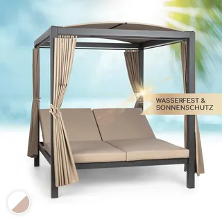 Blumfeldt Doppelliege Outdoor für 2 Personen mit Dach, XL Doppel-Sonnenliege, Doppel Garten Liege Bett für Erwachsene & Kinder, Gartenbett mit Verstellbarer Rückenlehne, Outdoor-Sonnenbett mit Dach