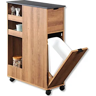 KESPER Servierwagen Nischenregal braun Holzdekor – 60x25x86cm – mit Abfalleimer & Rollen – schmaler Küchenwagen für Müll, Vorräte & Ordnung – 2485113 - Braun, Dunkelgrau