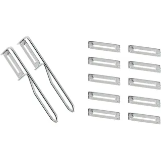 2 Stück Fackelmann - Universal-Sparschäler/Pendelschäler inkl. 10er Pack Ersatzklingen, ideal für Spargel, Obst und Gemüse, Edelstahl/Stahl - Silber