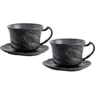Wilmax Espressotassen Set mit Untertassen 75 ml 2er Schwarz WL-661149/AB2