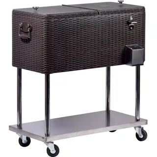 dobar® Kühlwagen Tahiti Outdoor 76 Liter mit Rollen für Getränke - Servierwagen aus Rattan - 83 x 48 x 87 cm