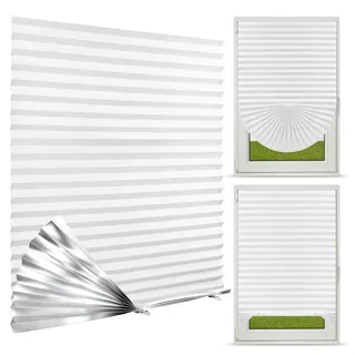 NUTKIT Plissee ohne Bohren, Verdunkelung Fenster Plissee(Weiß, 90x150cm) | Sonnenschutz Thermo Plissees zum Kleben, Hochlichtblockierung Faltrollos für Fenster, Verdunkelung Doppelplissee für Tür