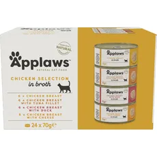 Applaws 100% natürliches Nassfutter für Katzen, Hühnerauswahl Multipack in Brühe - Packung mit 24 x 70g Dosen